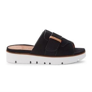 Gentle Souls Womens Laverne Black Suede Leather Slip On Casual Open Toe Slides